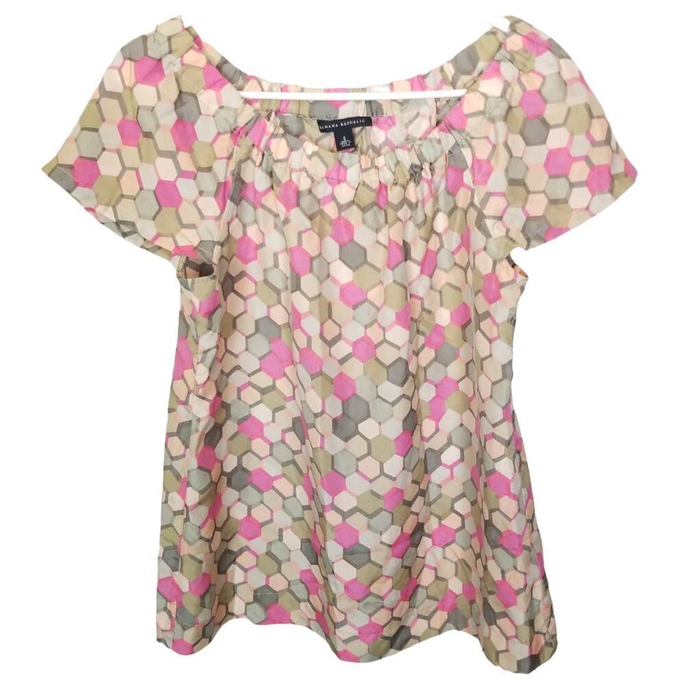 Banana Republic Womens Silk Geometric Blouse Sz S Quiet Luxury Cottagecore Boho